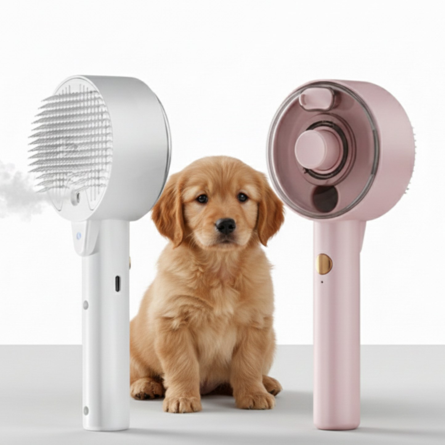Cepillo de Vapor Premium para Perros - Eliminación de Pelo y Limpieza Profunda (Rosa/Blanco)