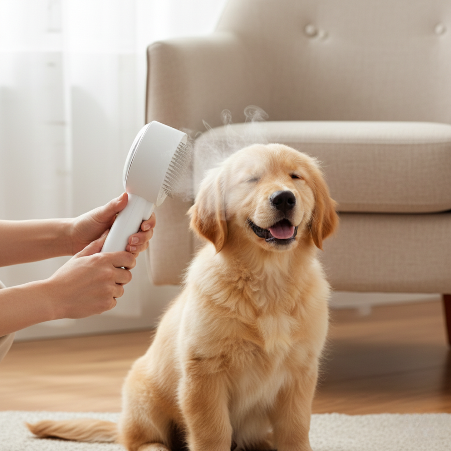 Cepillo de Vapor Premium para Perros - Eliminación de Pelo y Limpieza Profunda (Rosa/Blanco)