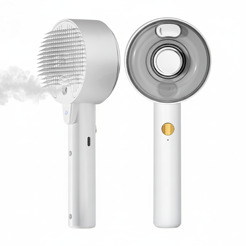 Cepillo de Vapor Premium para Perros - Eliminación de Pelo y Limpieza Profunda (Rosa/Blanco)